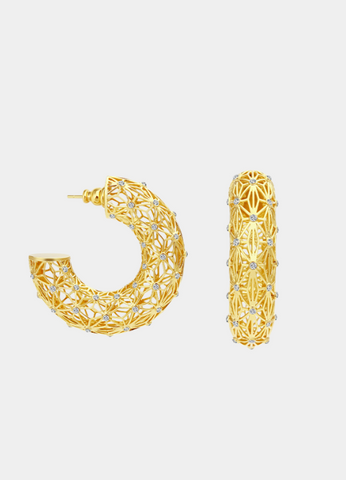 Claire Hollow Zirconia Earrings – 18K Gold Plated Sparkling Statement Hoops for Women in Hong Kong