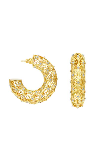 Claire Hollow Zirconia Earrings – 18K Gold Plated Sparkling Statement Hoops for Women in Hong Kong
