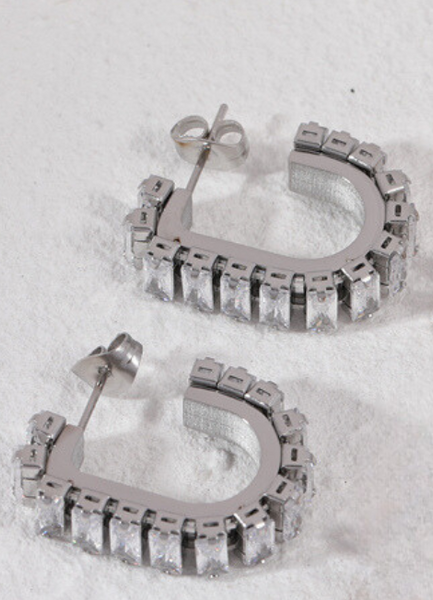 Dazzling silver-tone earrings with crystal pavé detailing, perfect for adding a touch of sparkle to any outfit.
