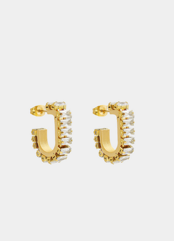 Petite Crystal Pavé Glam earrings in 18K gold plating with delicate sparkle – ideal for everyday elegance or a subtle statement.