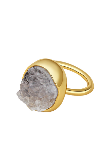 Daisy Quartz Ring – 18K Gold Plated Floral Gemstone Ring for Women in Hong Kong