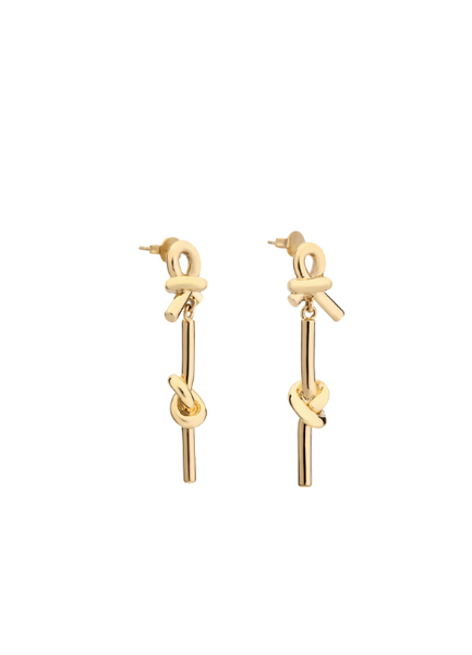 Dana Lace Knot Earrings in 18K gold plating. Delicate, elegant dangles with an intricate knot design—perfect for graceful women in Hong Kong.