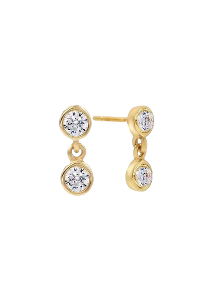 Luxury 925 silver and 18K gold plated Double Diamond drop earrings.