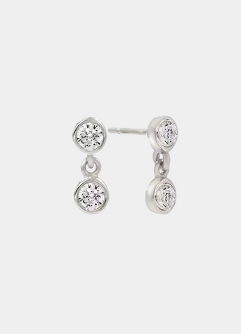 Double Diamond Dangle Earrings in 925 sterling silver close-up.