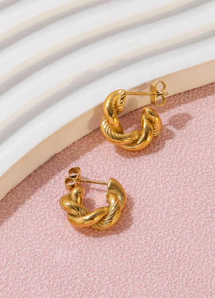 Earrings | Petite Twisted Croissant | Hoop | 18K Gold Plated
