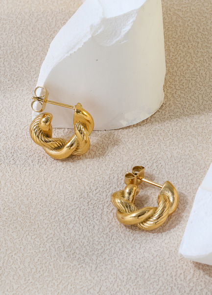 Earrings | Chunky Twisted Croissant | Hoop | 18K Gold Plated