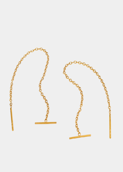18K gold plated threading bar earrings – minimalist long dangle jewelry for modern elegance