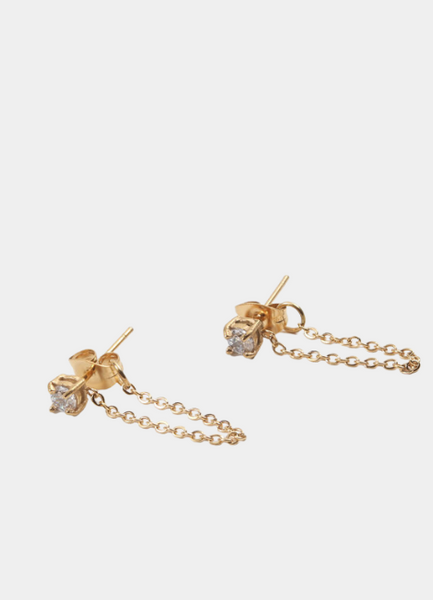 Earrings | Zirconia | Link Chain | 18K Gold Plated