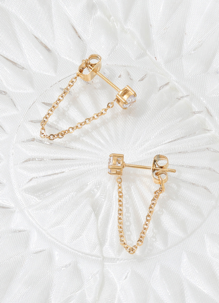 Earrings | Zirconia | Link Chain Pair | 18K Gold Plated