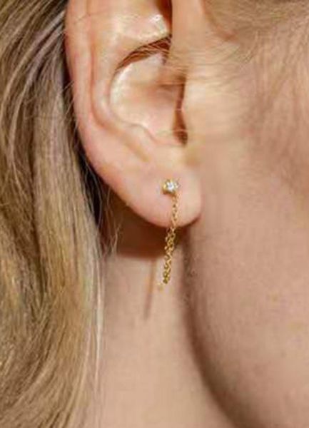 Earrings | Zirconia | Link Chain Pair | 18K Gold Plated