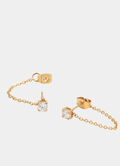 Earrings | Zirconia | Link Chain Pair | 18K Gold Plated