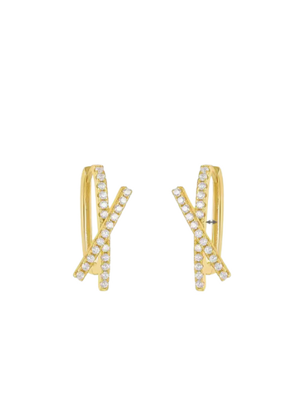 Elegant Cross Star gold plated zirconia earrings close-up.