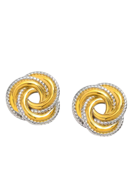 “Emma two tone earrings with silver and 18K gold plating, modern minimalist jewelry”
