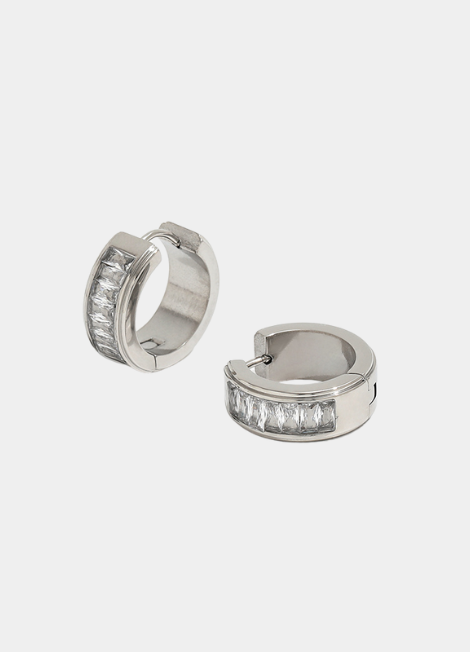 Silver-plated huggie earrings with a pavé band of sparkling zirconia, designed for a chic and timeless look.