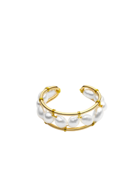 Ebba Open Ring with Pearl – 18K Gold Plated Elegant Open Band Jewelry for Women in Hong Kong