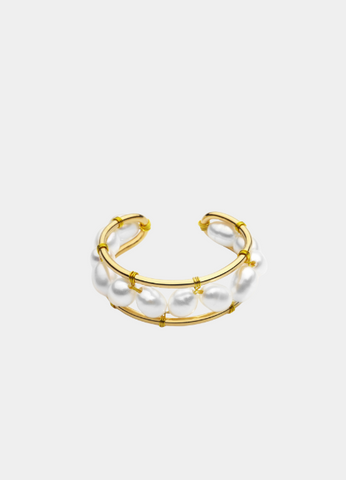 Ebba Open Ring with Pearl – 18K Gold Plated Elegant Open Band Jewelry for Women in Hong Kong