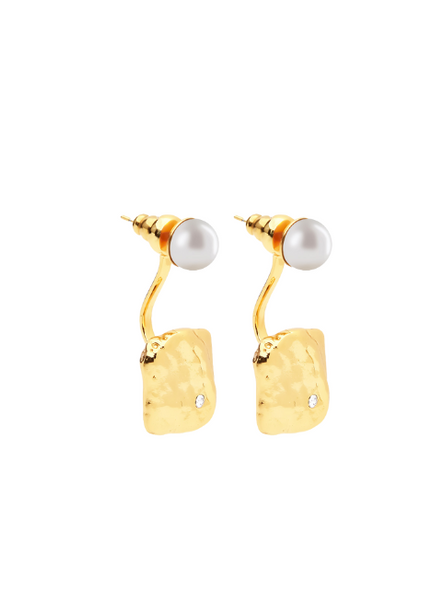 Elma Pearl Jacket Earrings – 18K Gold Plated 2-in-1 Stud and Drop Earrings for Women in Hong Kong