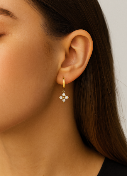 flower huggie earrings hk, zirconia huggies hong kong, 18k gold plated earrings hk, sterling silver floral hoops hk, dainty earrings for women hk, floral hoop earrings hk, everyday earrings hong kong, gift for her hk
