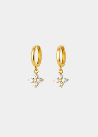 Flower Huggie Earrings – 18K Gold Plated 925 Sterling Silver with Zirconia for Women in Hong Kong