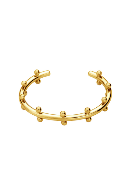Elevate your style with the Gloria Golden Drops Bangle, crafted in 18K gold plating. A dainty yet elegant piece, perfect for both everyday wear and special occasions.