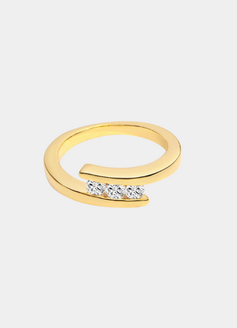 Jaz Trilogy Ring in 18K gold plating features three shimmering zirconia stones—a radiant, balanced symbol of elegance for women in Hong Kong.