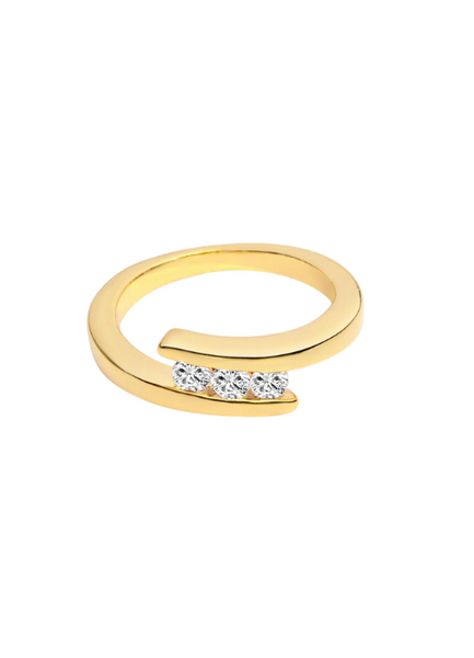 Jaz Trilogy Ring – 18K Gold Plated with Three Zirconia Stones for Women in Hong Kong