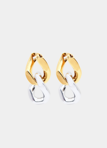 Margot Chain Earrings blend silver & gold tones in a sleek, modern drop design—perfect for bold, fashion-forward women in Hong Kong.