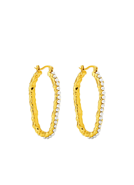 Minou Oval Pearl Earrings – 18K Gold Plated | Elegant Drop Earrings for Women in Hong Kong