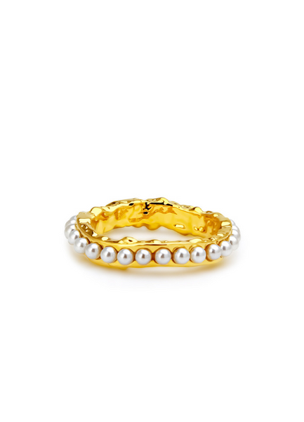pearl ring hk, gold pearl ring hong kong, minou ring hk, 18k gold plated ring, elegant ring for women hk, feminine jewelry hong kong, gift for her hk
