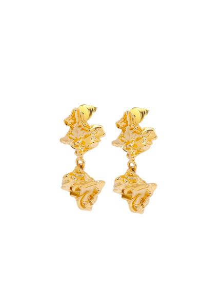 Nancy Nugget Earrings – 18 K Gold Plated Dangle Earrings with Textured Nugget Design for Women in Hong Kong