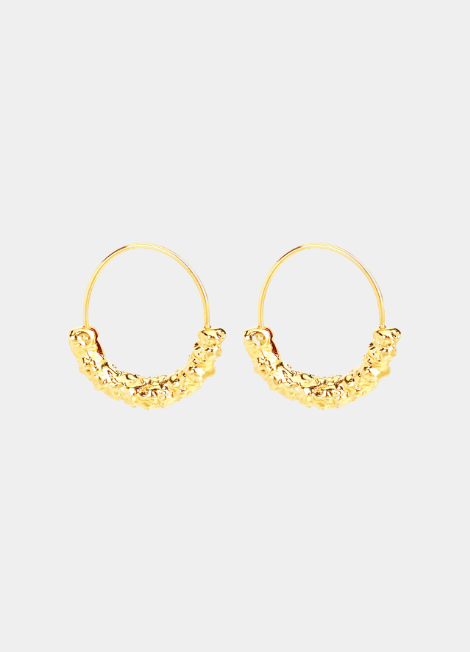 Nancy Nugget hoops in radiant 18K gold plating—bold yet timeless. Perfect for elevating any look, from casual days to elegant nights in Hong Kong.