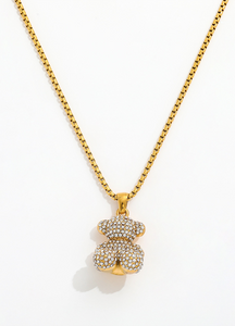 Necklace | Pavé Bear Sitting | 18K Gold Plated