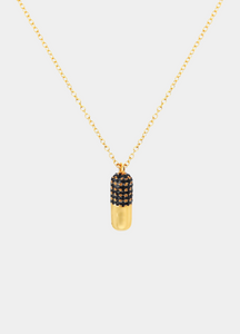 “18K gold plated Happy Pill necklace with black pendant”