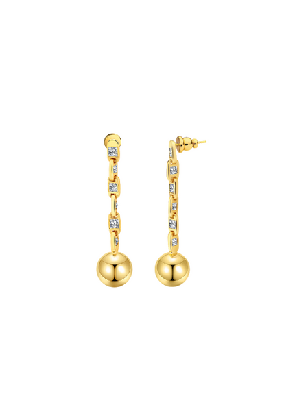 Pamela Dangle Ball Earrings – Zirconia | 18K Gold Plated | Elegant Statement Jewelry for Women in Hong Kong