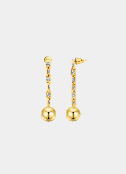 Pamela Dangle Ball Earrings – 18K Gold Plated with Zirconia for Women in Hong Kong