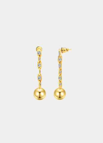 Pamela Dangle Ball Earrings – 18K Gold Plated with Zirconia for Women in Hong Kong