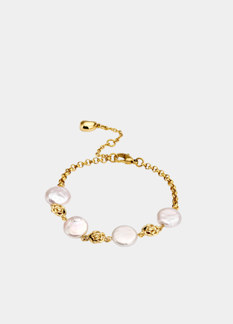 Pearls & Flowers Bracelet—delicate florals meet lustrous pearls in 18K gold plating.
