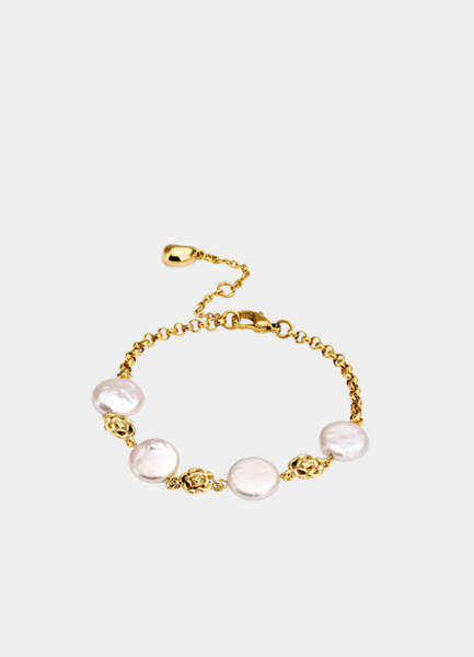 Pearls & Flowers Bracelet—delicate florals meet lustrous pearls in 18K gold plating.