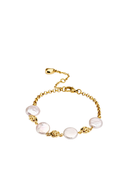 Pearls & Flowers Bracelet – 18K Gold Plated with Pearl and Floral Charms for Women in Hong Kong