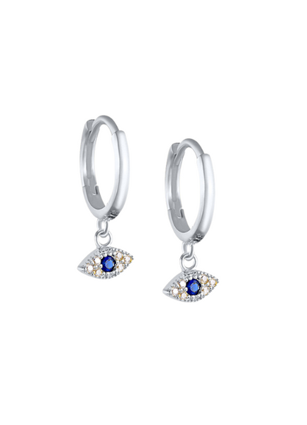 Protecting Eye Huggie Earrings – Evil Eye Design with Zirconia in 18K Gold Plated Sterling Silver for Women in Hong Kong