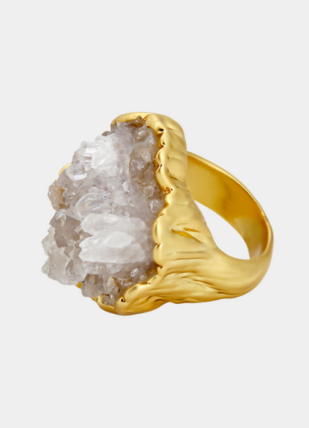 Quartz Master Healer Ring – 18K Matte Gold Plated Crystal Ring for Women in Hong Kong