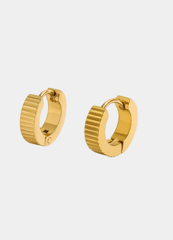 Ribbed Huggie Earrings – Gold Plated Textured Hoops for Women in Hong Kong