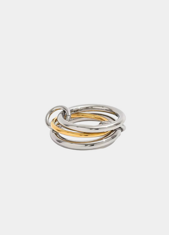 Three-layered Two Tone Ring in gold and silver finish.