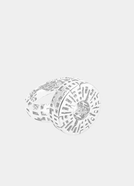 Crafted with a silver-plated finish, the hollow band design is adorned with sparkling zirconia stones, creating a timeless and feminine look.