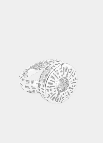 Crafted with a silver-plated finish, the hollow band design is adorned with sparkling zirconia stones, creating a timeless and feminine look.