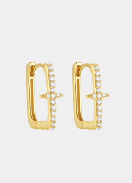 Star Square Zirconia Huggie Earrings – 18K Gold Plated 925 Sterling Silver for Women in Hong Kong