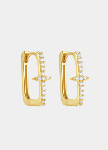 Star Square Zirconia Huggie Earrings – 18K Gold Plated 925 Sterling Silver for Women in Hong Kong