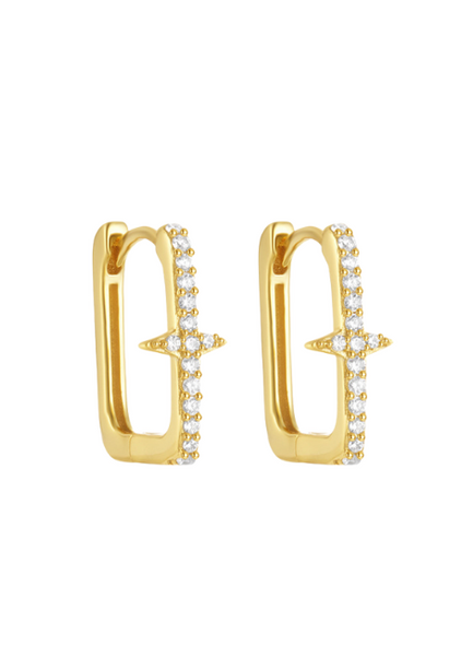 Star Square Zirconia Huggie Earrings – 18K Gold Plated 925 Sterling Silver | Elegant Sparkle for Women in Hong Kong
