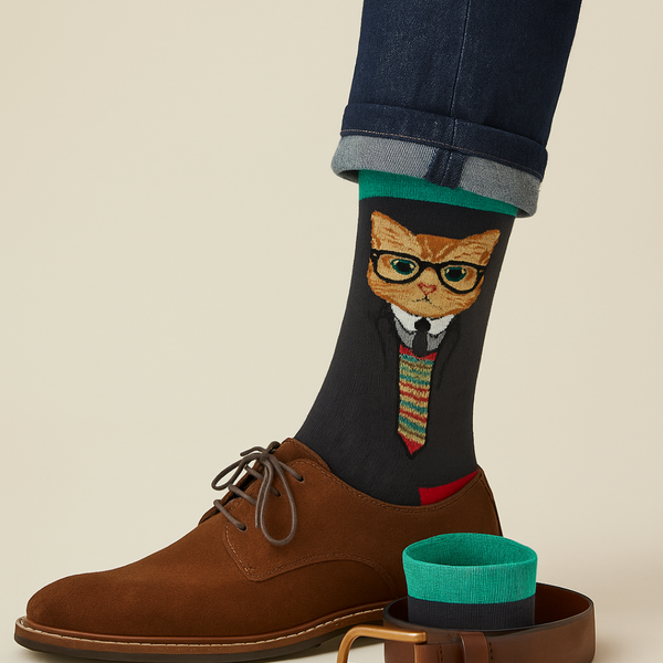 Suit Cat socks made of soft cotton—cute, comfy, and breathable. A must-have for cat lovers in Hong Kong. Perfect for daily wear or as a quirky gift idea.