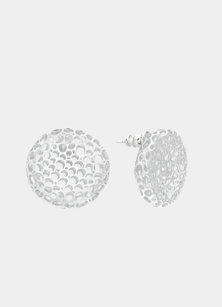 silver statement earrings HK, bold earrings for women, modern jewelry Hong Kong, fashion earrings HK, hollow silver earrings
